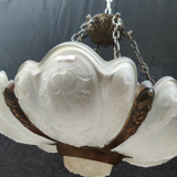 Art Deco chandelier 6 plates pressed glass bronze