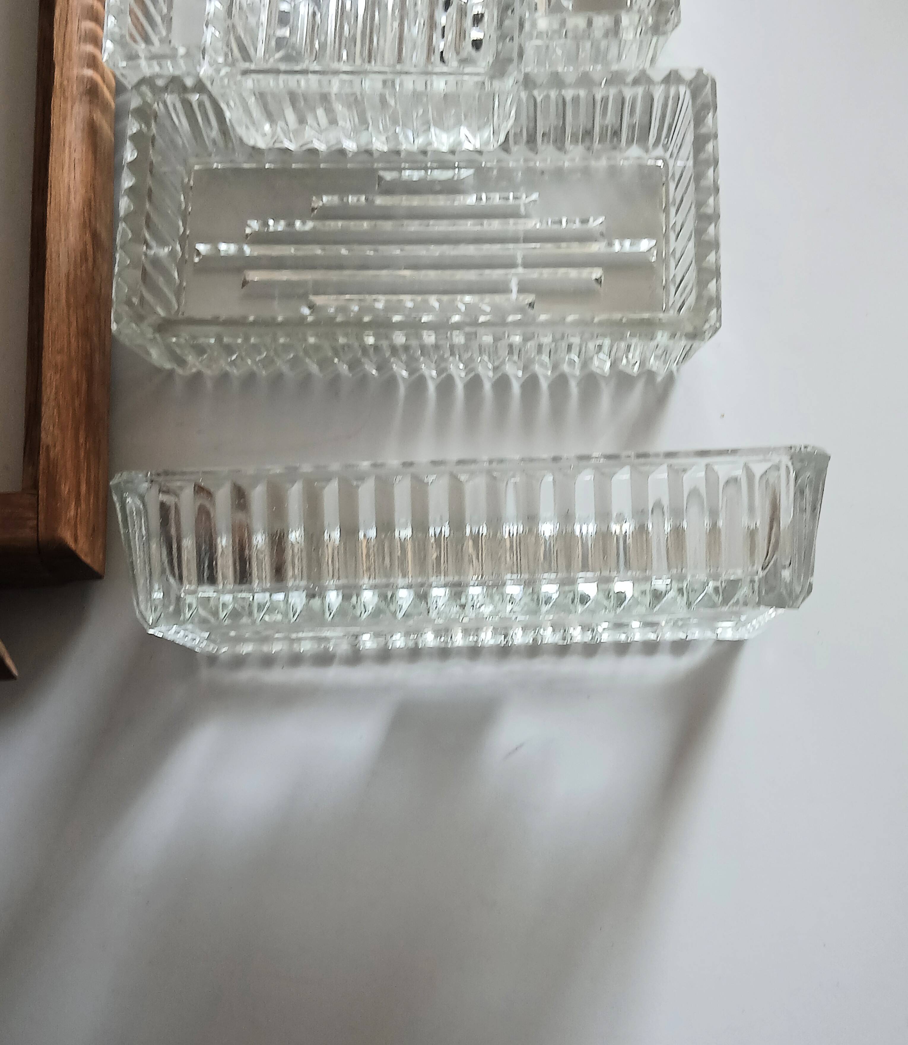 Plateau de service apéritif compartimenté en bois et verre vintage art déco