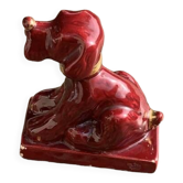 Dog sign CAB in vintage burgundy red enameled ceramic slip, art deco