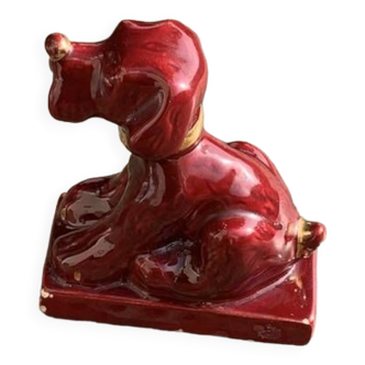 Dog sign CAB in vintage burgundy red enameled ceramic slip, art deco