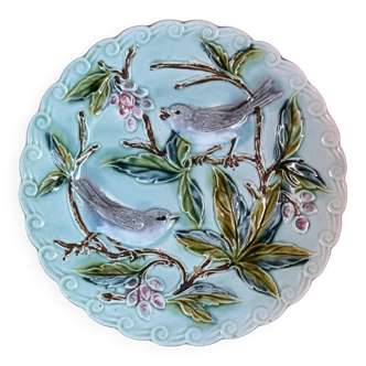 Assiette décorative en Barbotine Décor d'oiseaux & arbre fruit, Onnaing - 2