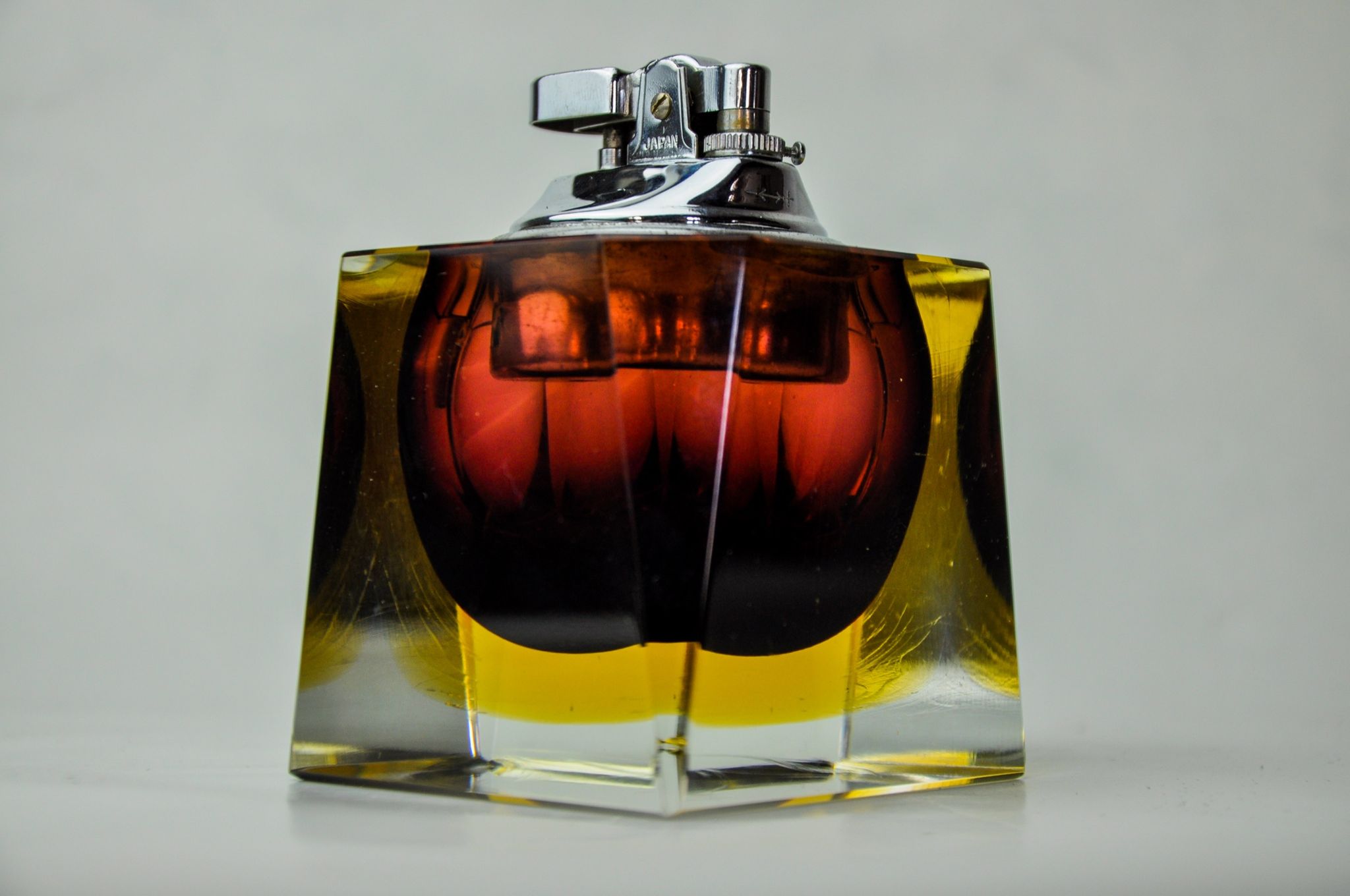 Red and yellow Sommerso lighter by Seguso, Murano glass, Italy, 970
