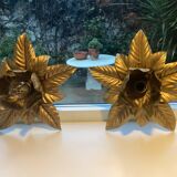 2 golden flower wall lights