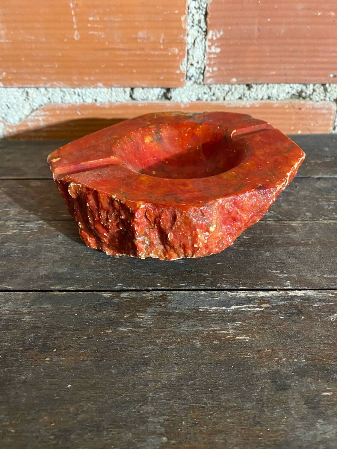 Vintage 70s ROMANO BIANCHI Red Alabaster Ashtray Made in Italy