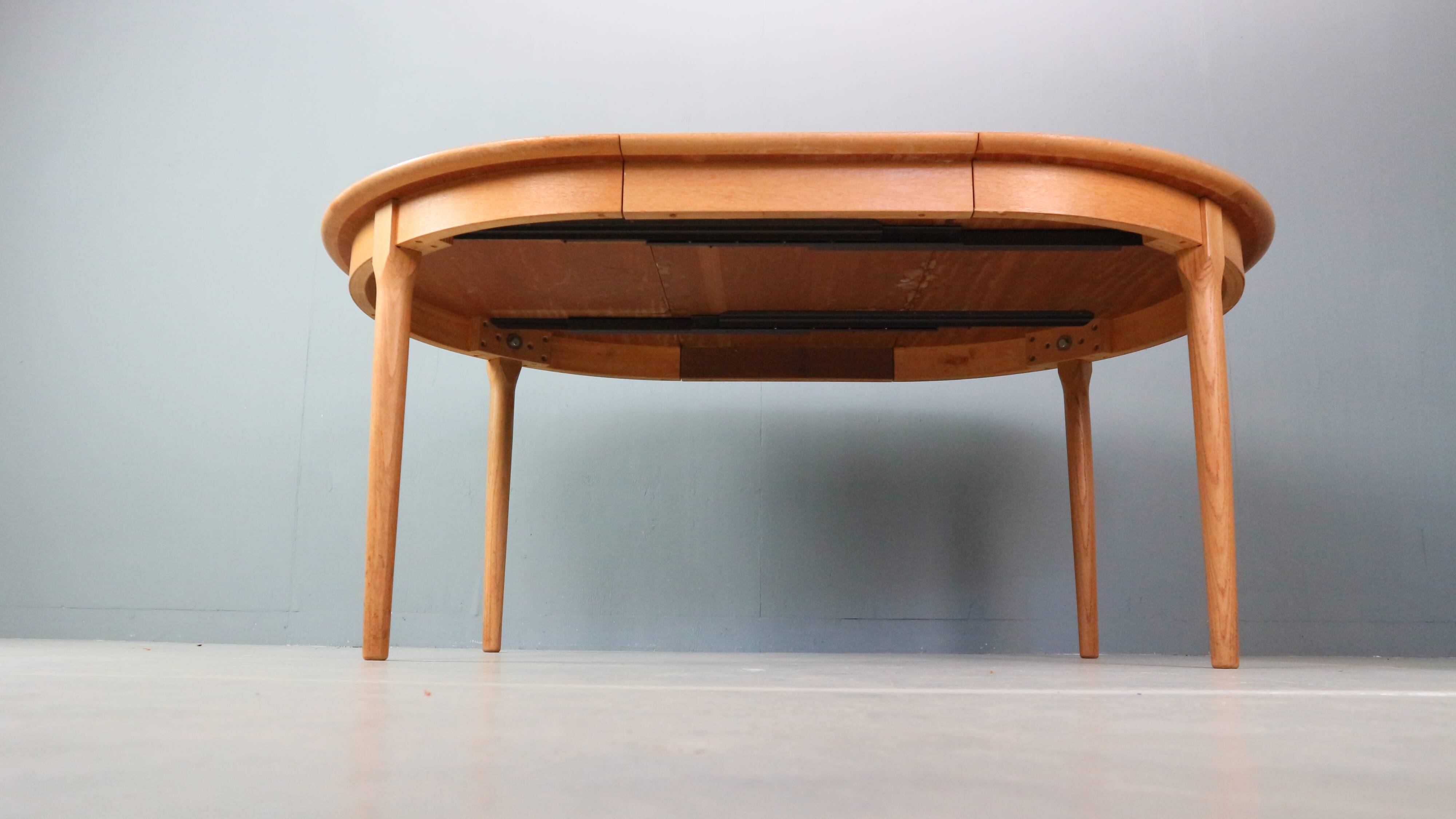 Danish Oak Round Extendable Dining Table By Rosengaarden 1960 Denmark