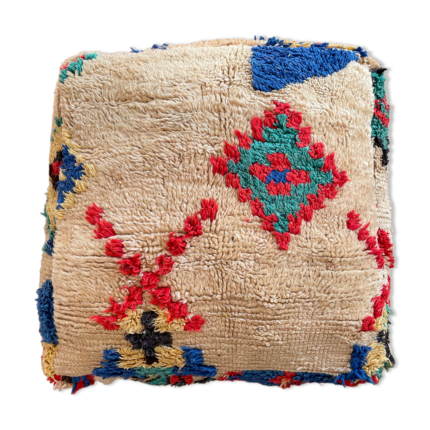 Large Bohemian Moroccan Berber Ottoman Colorful Beige Multicolored
