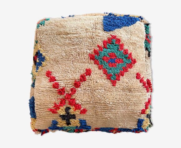 Pouf berbère marocain bohème coloré beige multicolore