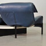 Vico Magistretti 3-Seat Flexible Cassina Blue Leather 'Veranda' Sofa, Italy