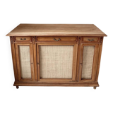 Buffet 3 portes vintage classique bois et raphia