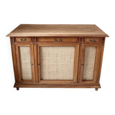 Buffet 3 portes vintage classique bois et raphia