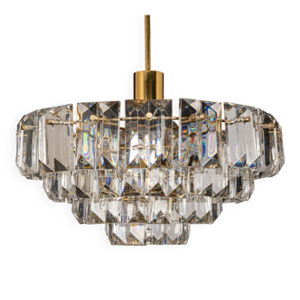 Superb chandelier, brass and crystal glass by Kinkeldey, Germany, 1970s.