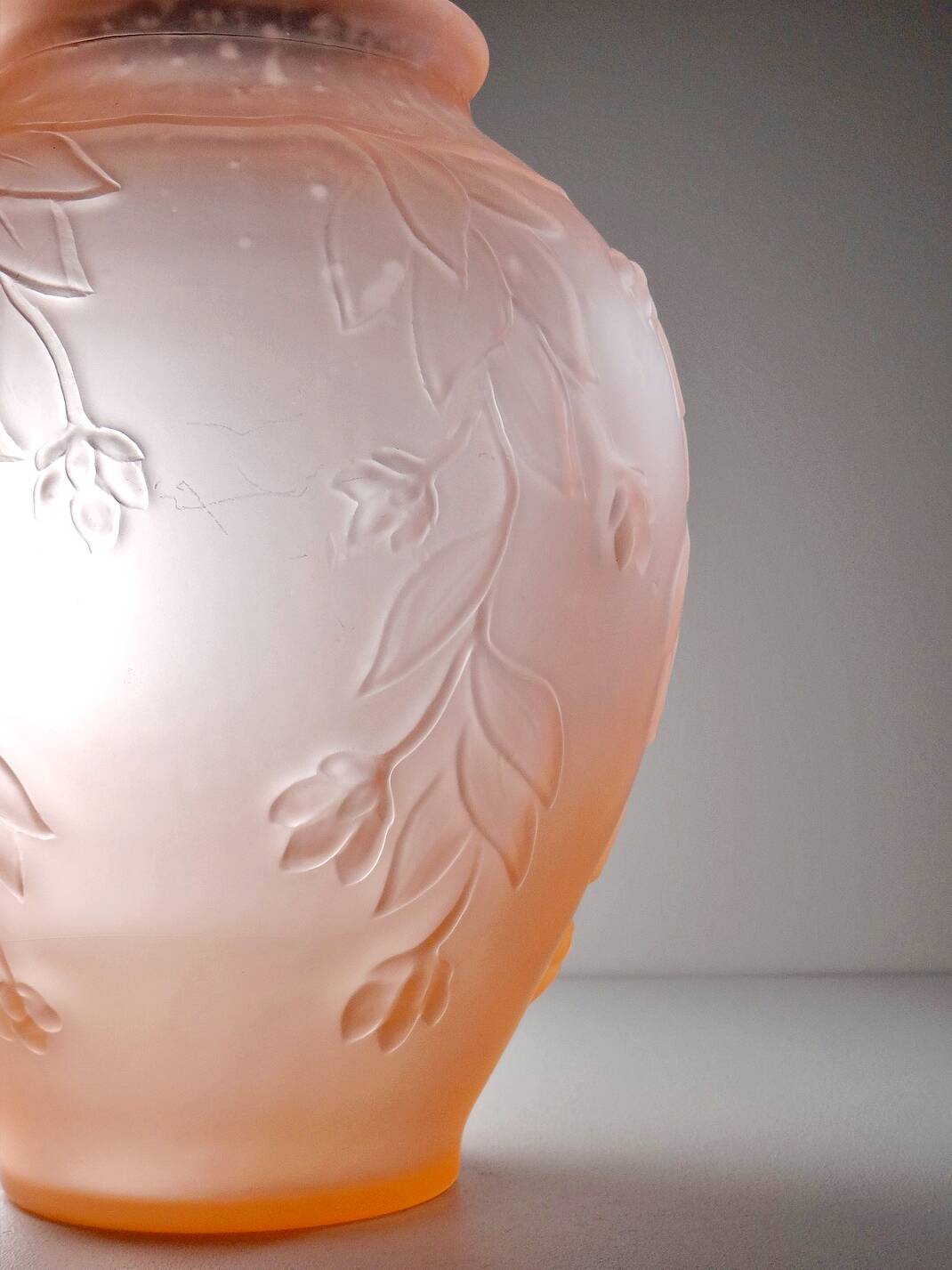 Large art deco style vase in molded/pressed pink glass paste