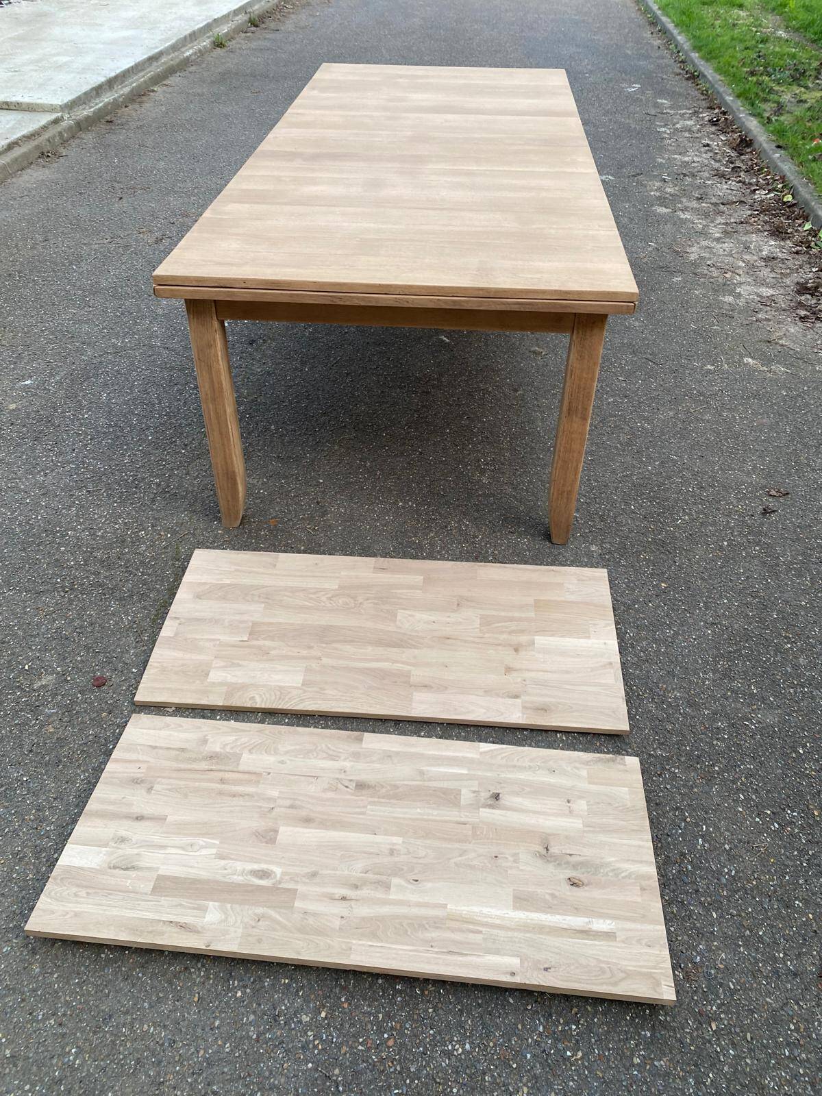 Renovated extendable farmhouse dining table in solid oak from the 19th century, 250-350.