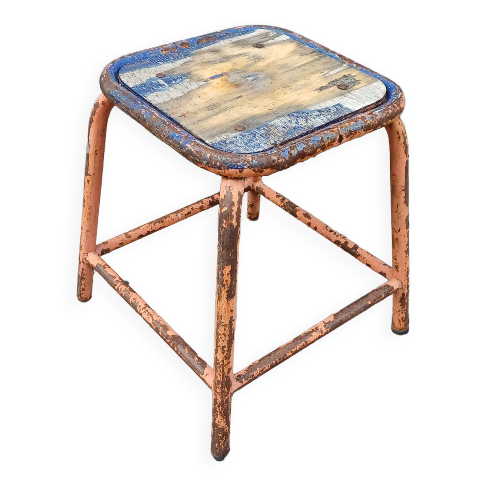 Square stool industrial workshop metal and wood tube