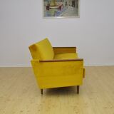 Yellow velvet sofa with fold-out function, 1960s