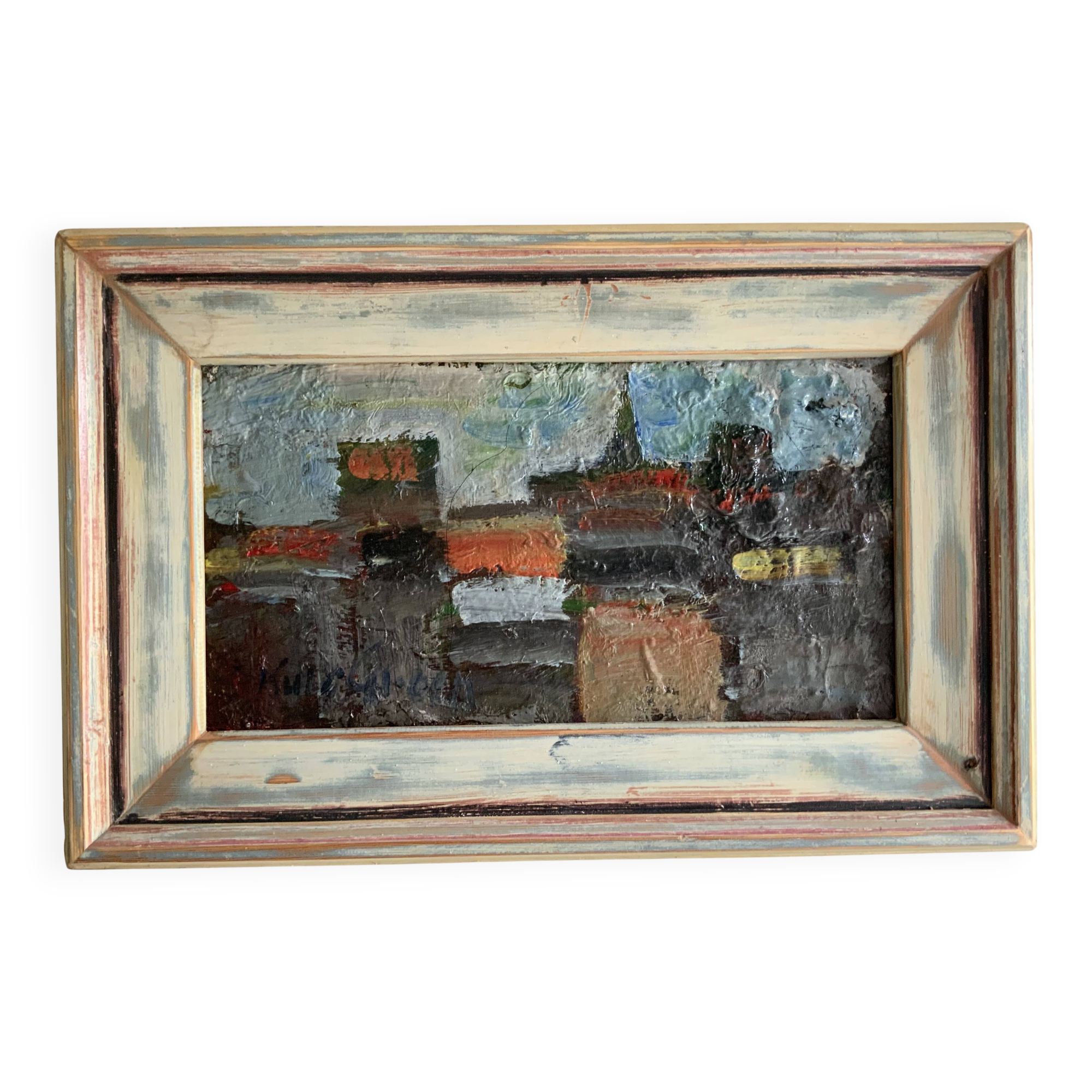 Vintage Abstract Kulo Green Oil Painting 1970s