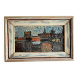 Vintage Abstract Kulo Green Oil Painting 1970s