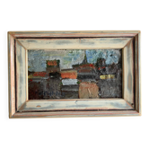 Vintage Abstract Kulo Green Oil Painting 1970s