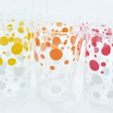 6 polka dot juice glasses in carrier