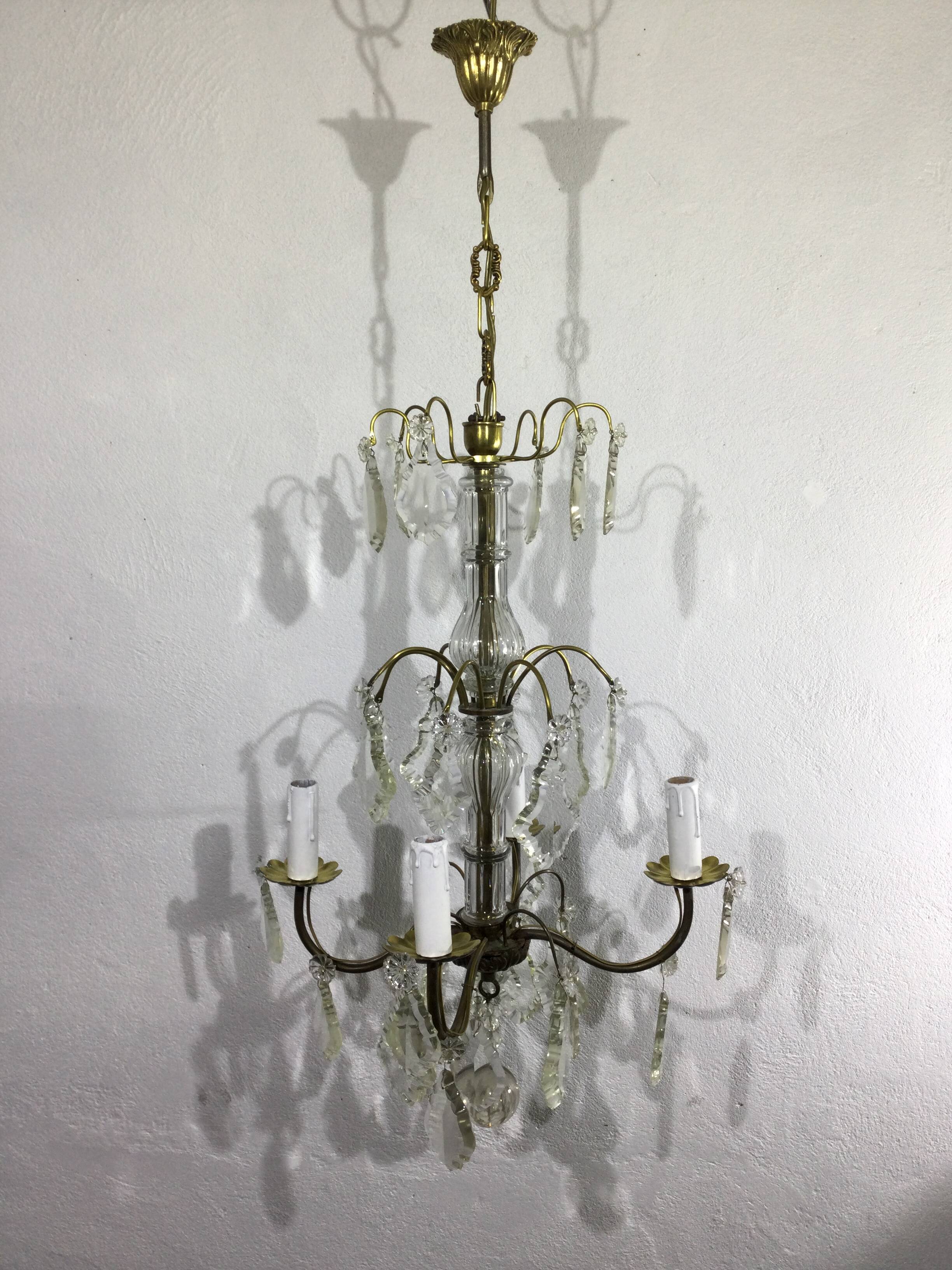 Chandelier 4 lights bronze and tassels