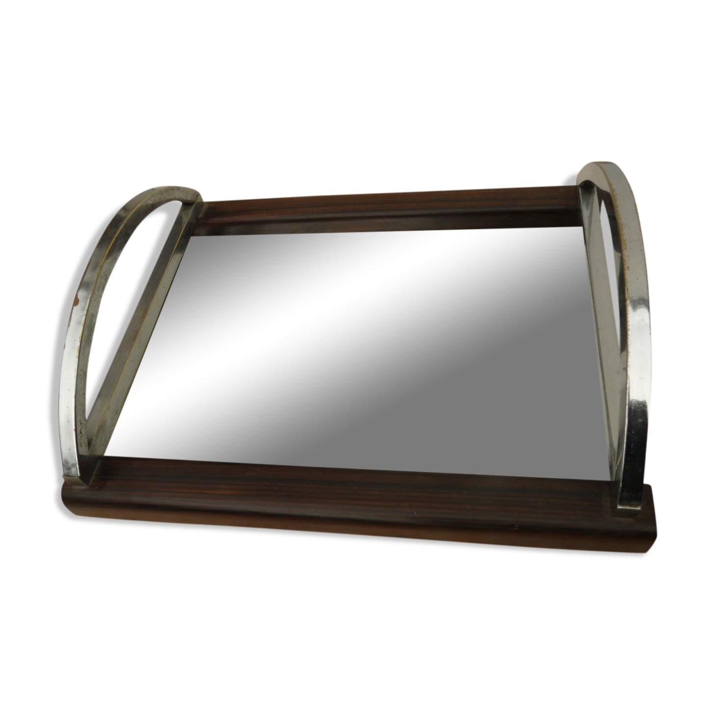 Large plateau mirror macassar chrome metal art deco modernist takes hoops