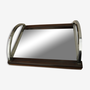 Plateau miroir macassar métal chromé art déco moderniste prises arceaux