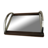 Large plateau mirror macassar chrome metal art deco modernist takes hoops