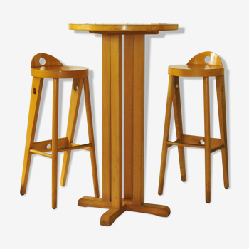 Ensemble Baumann table haute Bistrot mange debout avec ses deux tabourets