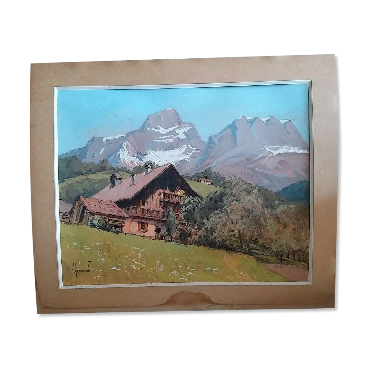 Peinture Pierre Commarmond mountain landscape Alps Cordon Pointe Percée Sallanches Savoie