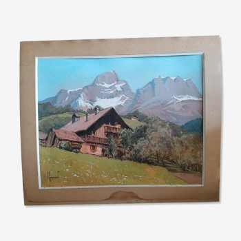 Peinture Pierre Commarmond paysage montagne Alpes Cordon Pointe Percée Sallanches Savoie