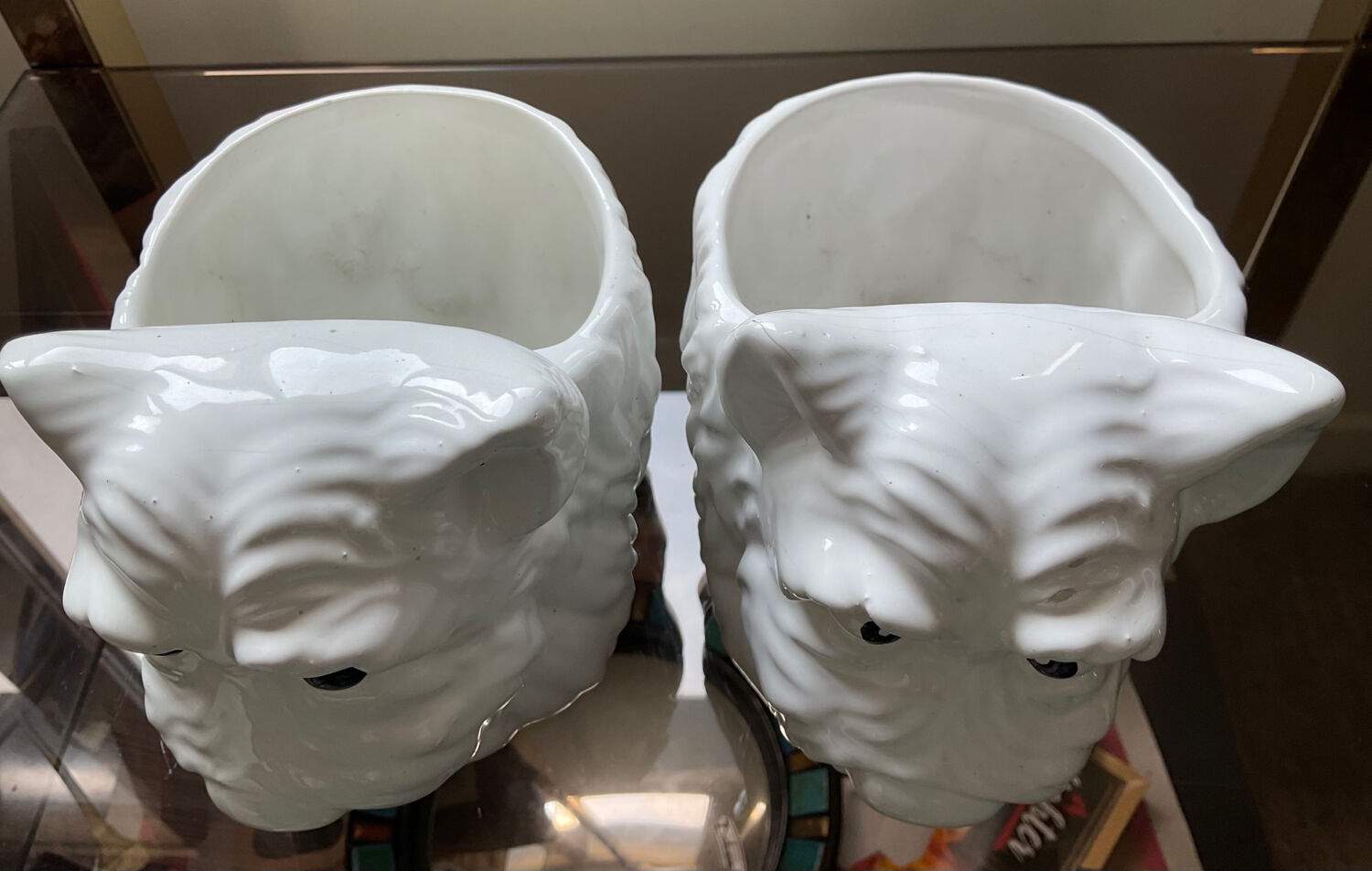 Duo of vintage pot pot dogs ceramic 70s-80s