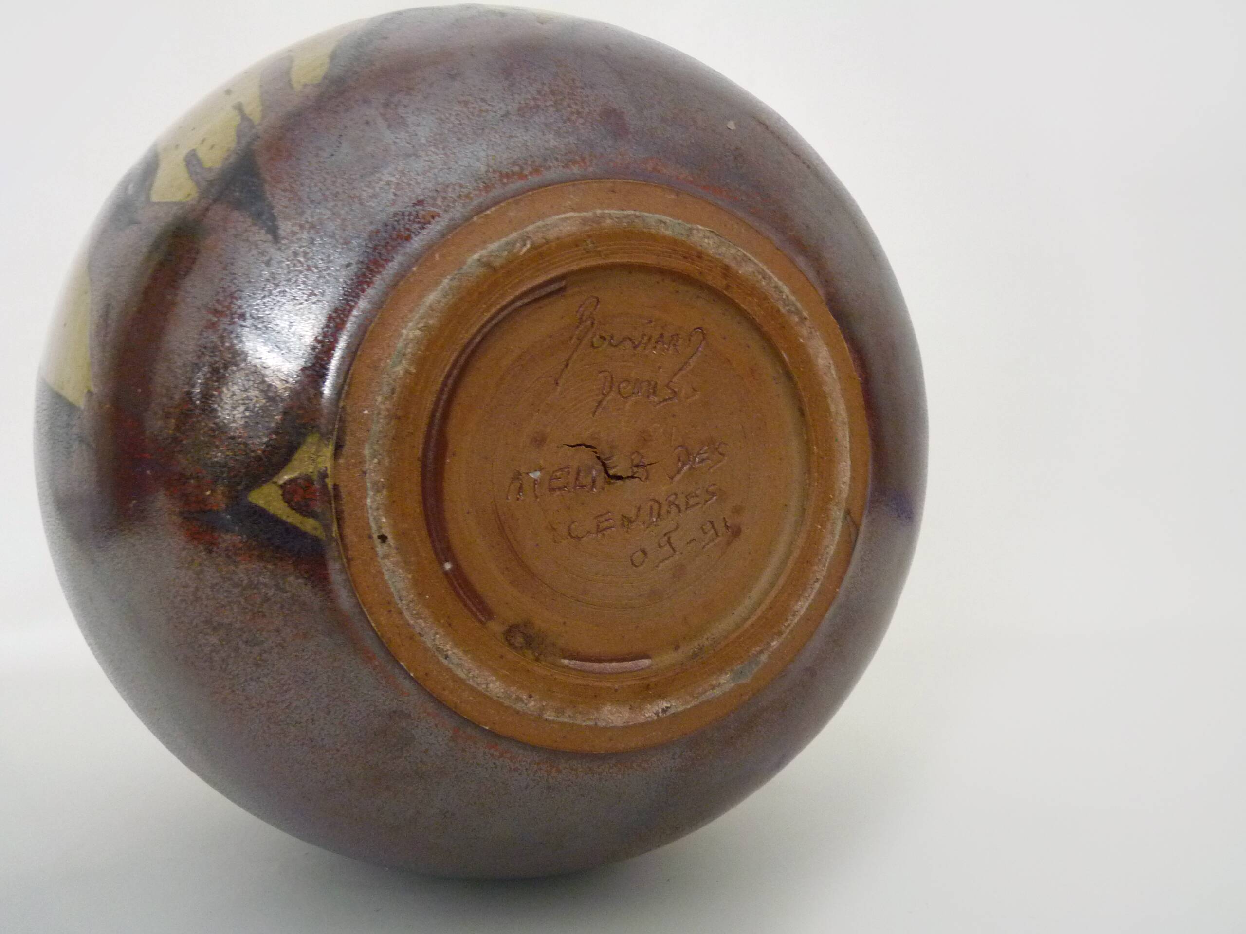 Large enameled stoneware vase by Denis Bouniard Atelier des Cendres 1991