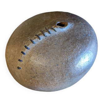 Vintage sandstone vase, in the shape of a rugby ball, signed