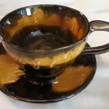 Ensemble de tasses et soucoupes, glaçure céramique, années 80