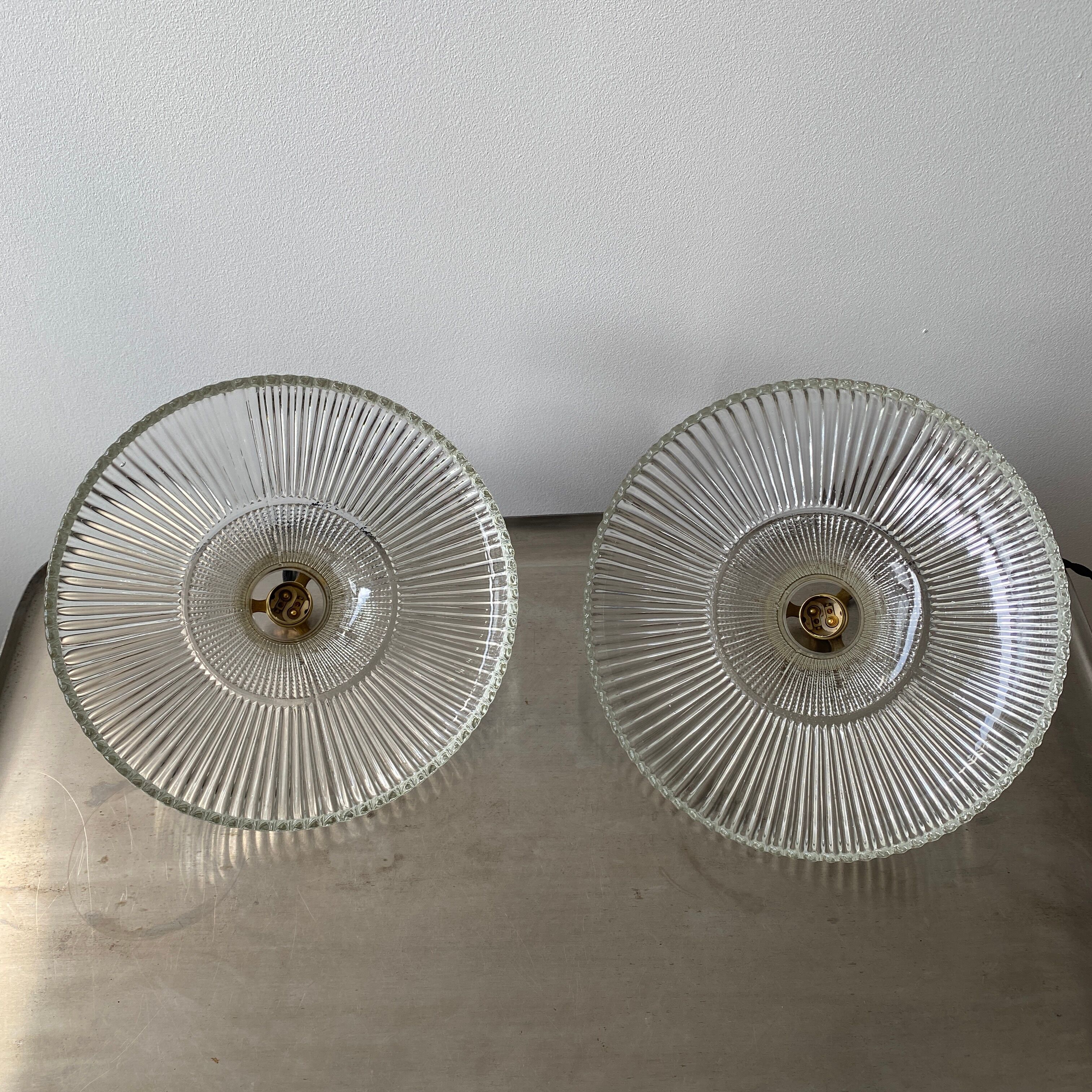 Lot 2 old vintage striated glass hanging lamps