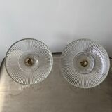 Lot 2 old vintage striated glass hanging lamps