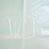 Vintage white linen sheets - Monogram embroidered tablecloth WL 140x280 *F4*