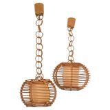 Mid-Century Globe Pendant Lamps, Bamboo & Rattan, c. 1960s