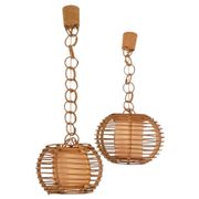 Mid-Century Globe Pendant Lamps, Bamboo & Rattan, c. 1960s