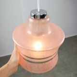 Vintage Italian Chrome and Pink Glass Pendant Lamp