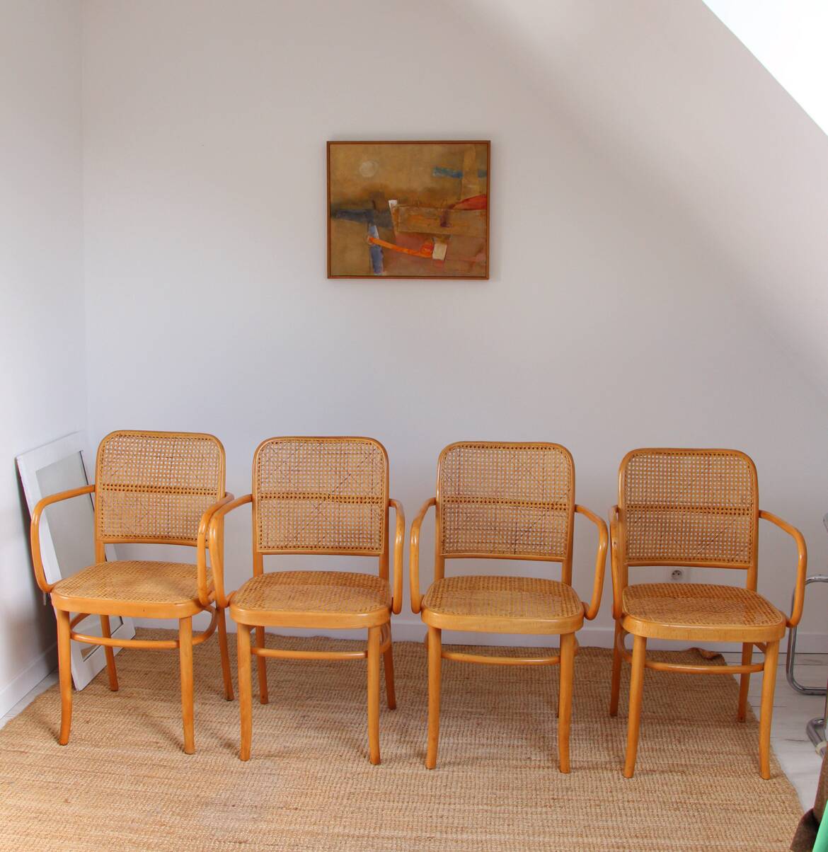 Set of 4 wooden and cane chairs model Prague 811 by Josef Hoffmann