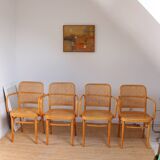 Set of 4 wooden and cane chairs model Prague 811 by Josef Hoffmann