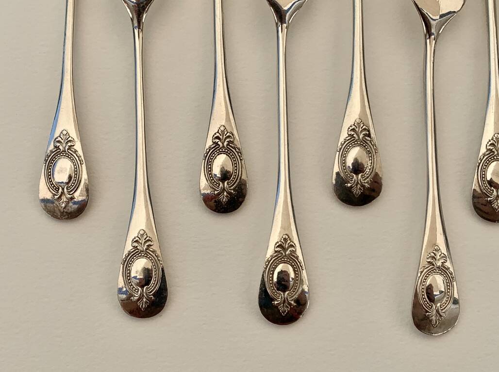 12 Superb Ercuis Silver Metal Oyster Forks