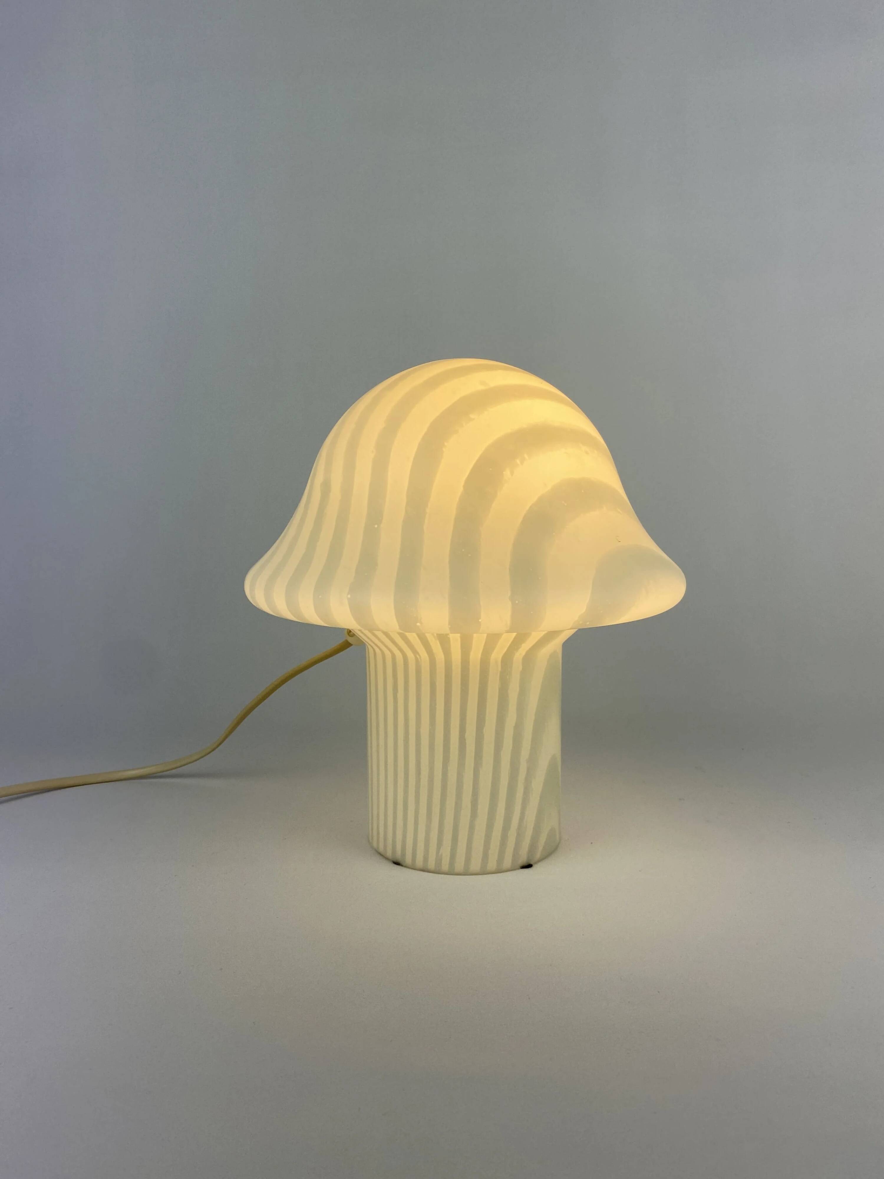 Mushroom table lamp by Peill and Putzler in striped glass, 1970.