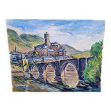Landscape village old gouache bridge / paper 65/50cm