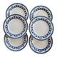 6 vintage flat plates with a blue and white goose pattern.
