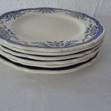 6 assiettes luneville k & g  décor villeray bleu faience ancienne