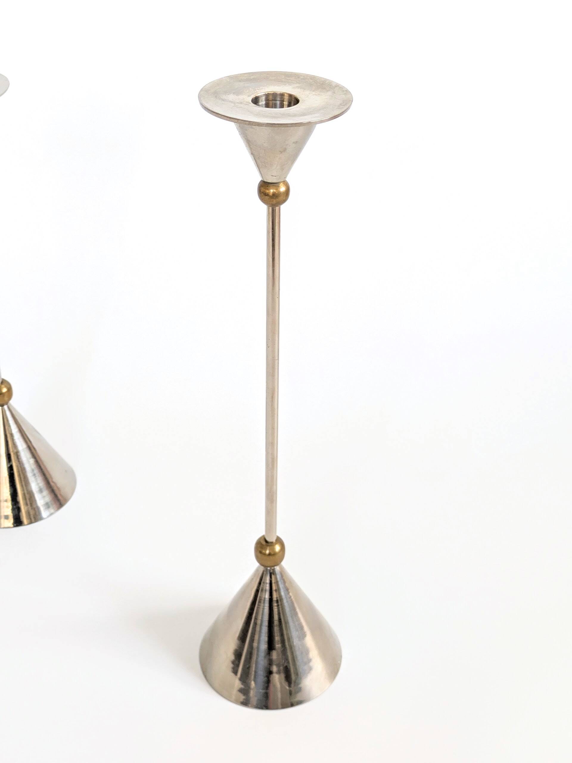 Pair of candlesticks | Steel and brass | Postmodern 1980s