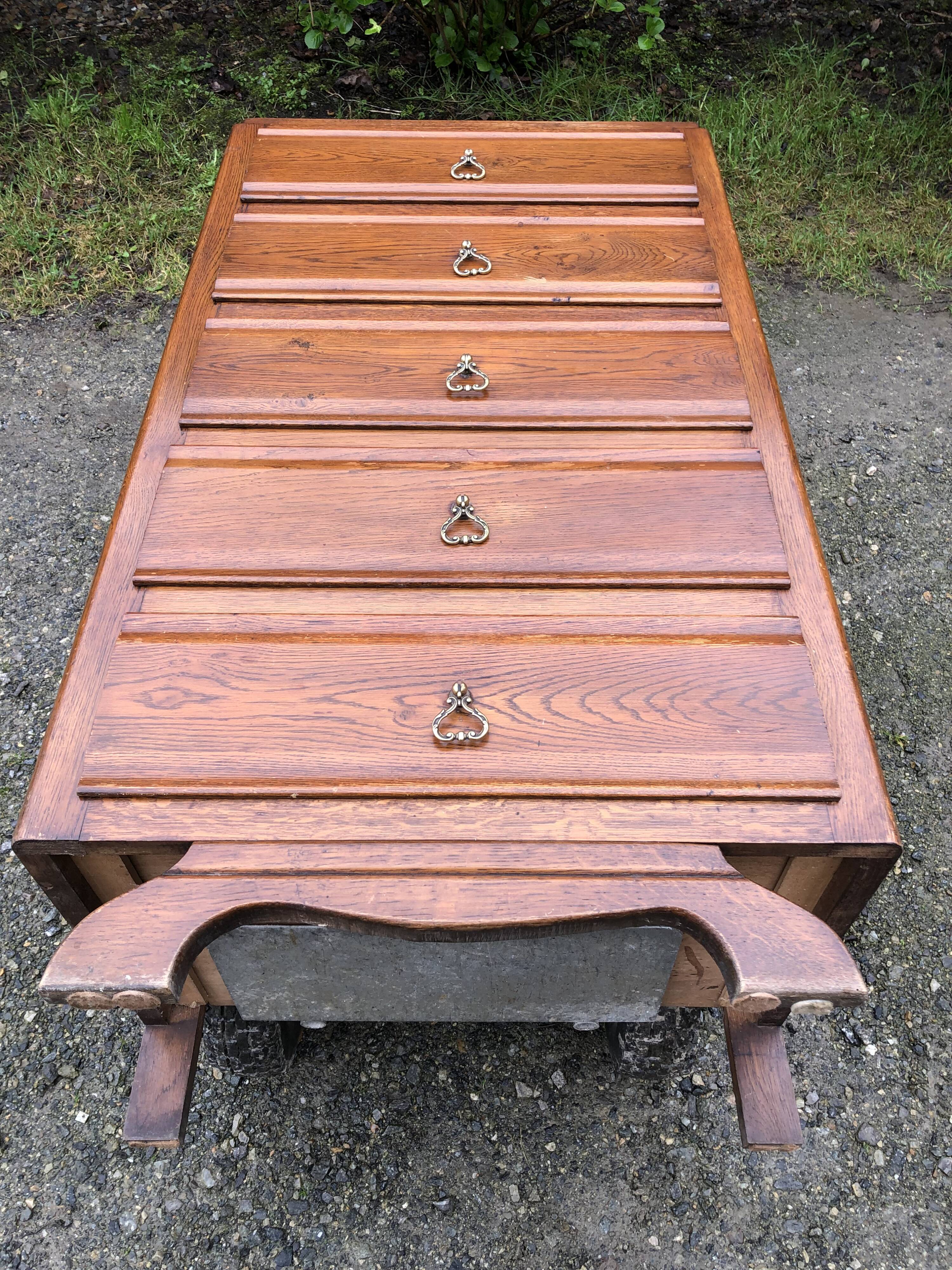 Chiffonnier, commode vintage en chêne à 5 tiroirs