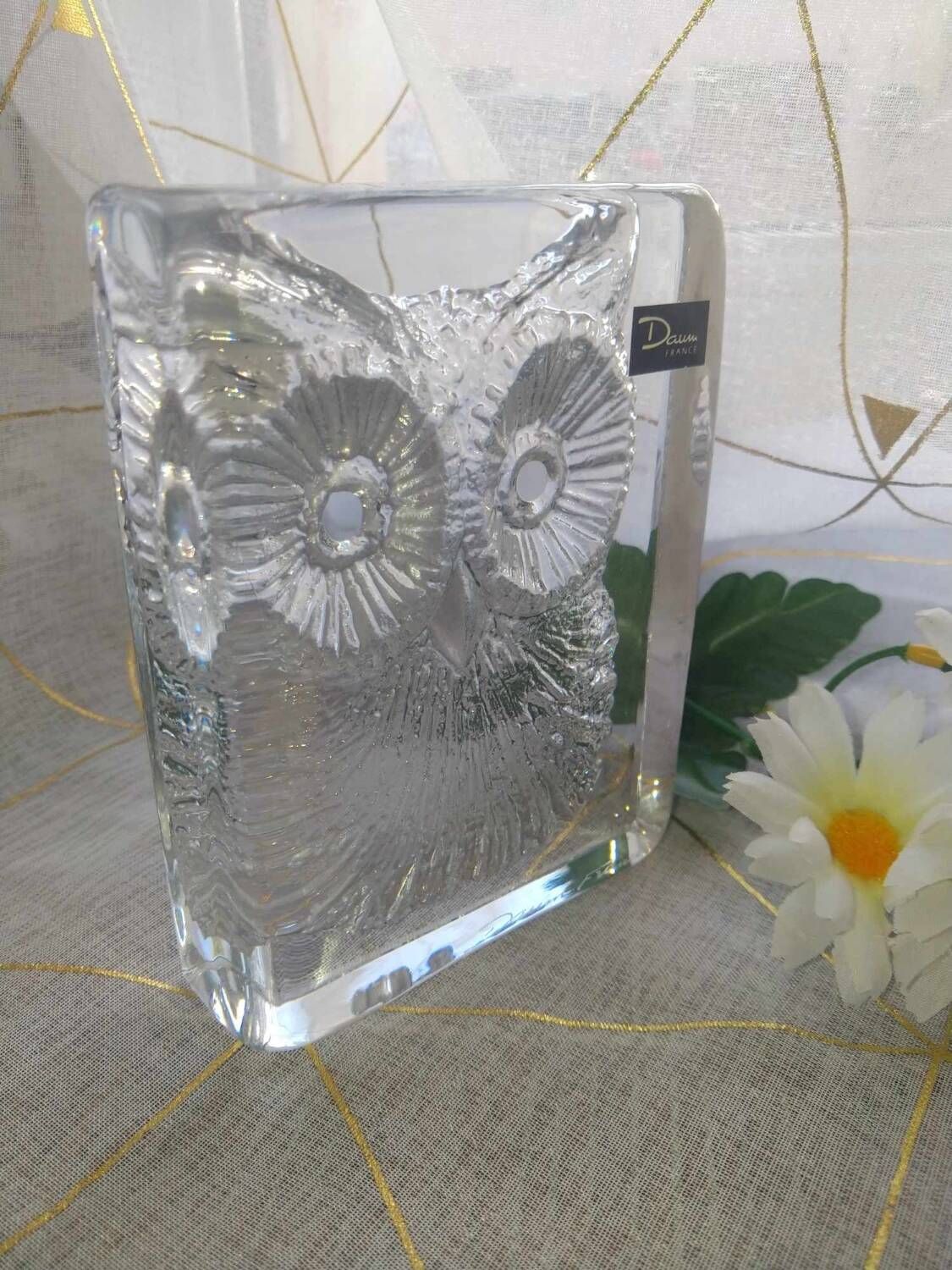 Paperweight signed daum France owl owls